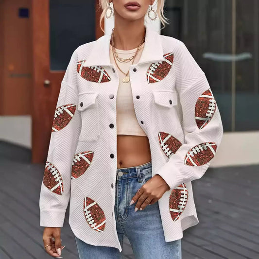 Sequin Football Top - White