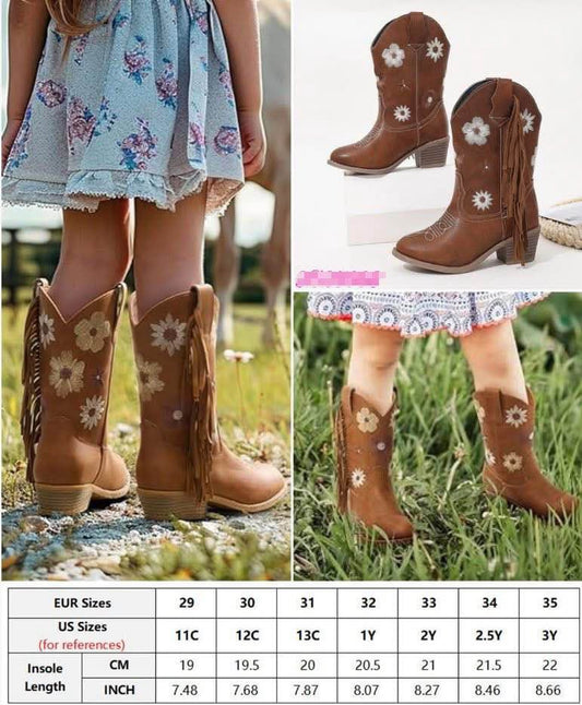 Kids Fringe Floral Boots